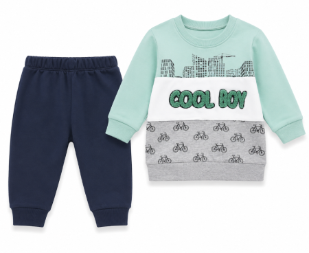 Costumase vara-primavara - Set trening pentru copii – bluză și pantaloni, Model biciclete, Verde