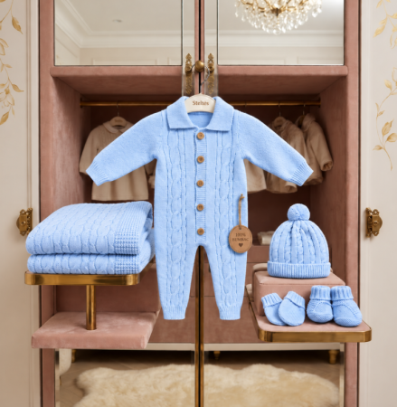 Haine bebe baietei - Set tricotat pentru bebeluși – 5 piese, Albastru, 0-3 luni