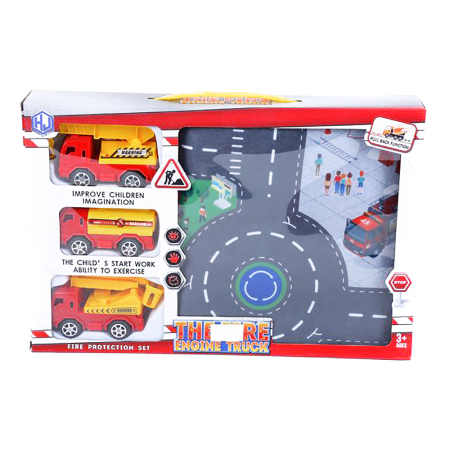 Masinute si trenulete - Set vehicule de santier cu pull-back,cu covoras