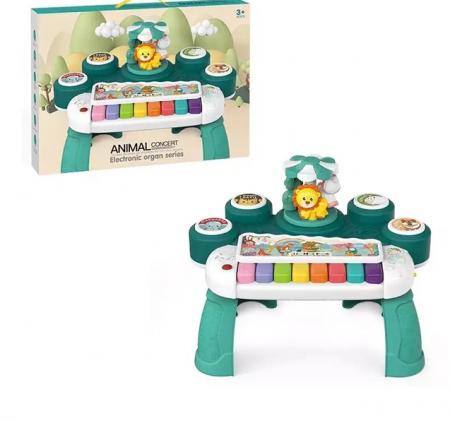 Jucarii interactive bebe - Sistem muzical, 3 in 1, cu orga, tobe si carusel tip disco ball