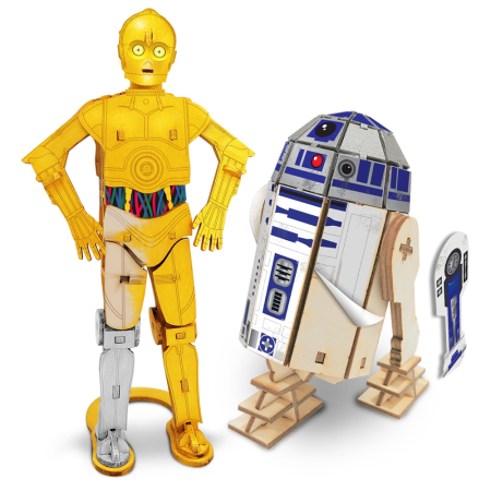 Puzzle si jocuri de construit - Star Wars - Macheta de asamblat, C-3PO & R2D2, 110+ piese din lemn - WOOD WORX