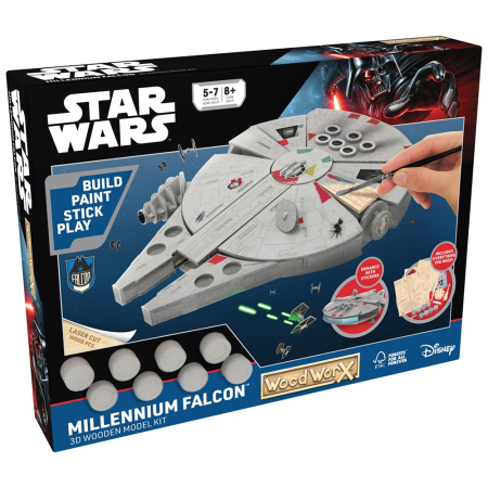 Puzzle si jocuri de construit - Star Wars - Macheta de asamblat, Millenium Falcon, 80+ piese din lemn - WOOD WORX