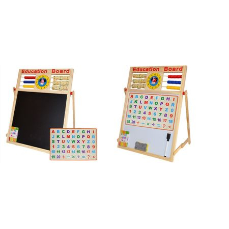 Jucarii educative - Tabla de scris-Realizata din lemn,Activitati educative,Cifre si litere magnetice,incluse,Numaratoare si ceas,incluse