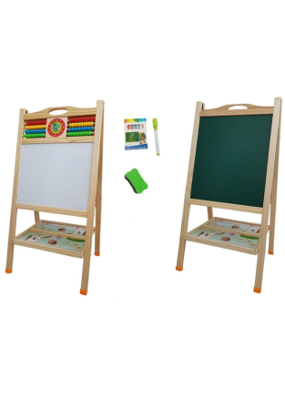 Jucarii tip Montessori - Tabla din lemn,2 fete,cu numaratoare si ceas,magnetica,accesorii,Dimensiune 75x44,5 cm,cu maner