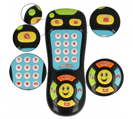 Jucarii interactive bebe - Telecomanda interactiva copii, Plastic si Cauciuc, 17x7x3.7 cm, +18luni, Multicolor, Cu aspect realist
