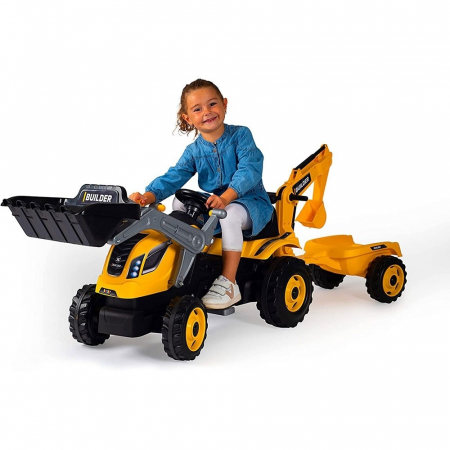 Tractor cu pedale si remorca Smoby Builder Max galben, Dimensiuni produs (LxlxH): 182 x 44 x 66 cm [4]