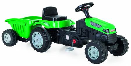 Corturi si jucarii de exterior - Tractor Pilsan cu Pedale si Remorca Verde, Dimensiuni produs: 51 x 143 x 51 cm