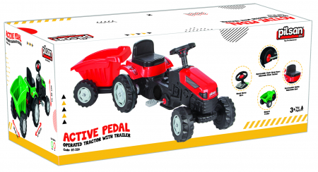 Tractor Pilsan cu Pedale si Remorca Verde, Dimensiuni produs: 51 x 143 x 51 cm [2]