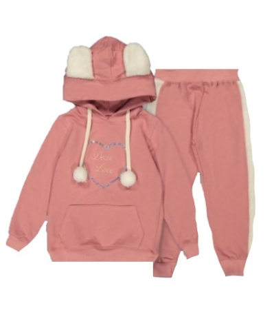 Trening - Trening copii,2 piese cu urechiuse print ,Roz pal/Roz prafuit