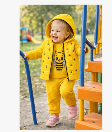 Costumase toamna-iarna - Trening copii 3 piese cu vestă galbena, model albinuta