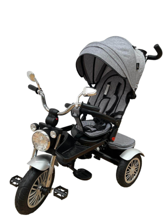 Triciclete - Tricicleta cu scaun reversibil Still, 6-36 luni, cu pozitie de somn, cu lumini si sunete, roata Plina, gri