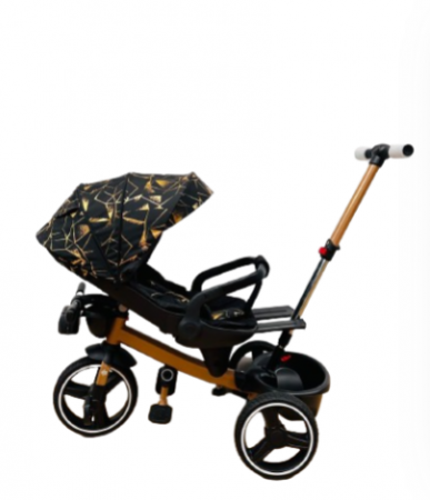 Tricicleta cu scaun reversibil Still, 6-36 luni, cu pozitie de somn, roata cauciuc, cu lumini si sunete, Cadru auriu [3]