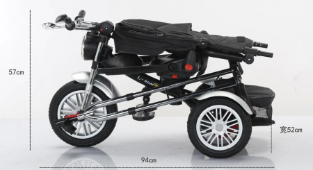 Tricicleta cu scaun reversibil Still, 6-36 luni, cu pozitie de somn, roata cauciuc, tip Motocicleta cu far, lumini si muzica, SL03, turcoaz [3]