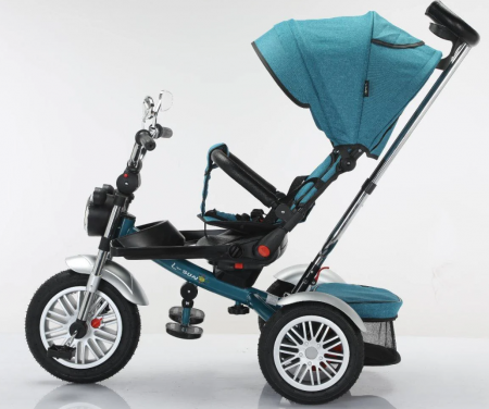 Tricicleta cu scaun reversibil Still, 6-36 luni, cu pozitie de somn, roata cauciuc, tip Motocicleta cu far, lumini si muzica, SL03, turcoaz [6]