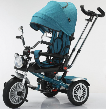 Tricicleta cu scaun reversibil Still, 6-36 luni, cu pozitie de somn, roata cauciuc, tip Motocicleta cu far, lumini si muzica, SL03, turcoaz [1]