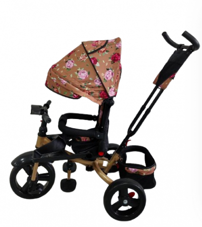 Tricicleta cu scaun reversibil Still, 6-36 luni, cu pozitie de somn, roata plina, Cadru auriu, Floral auriu [1]