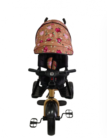 Tricicleta cu scaun reversibil Still, 6-36 luni, cu pozitie de somn, roata plina, Cadru auriu, Floral auriu [2]