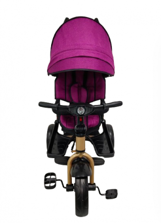 Tricicleta cu scaun reversibil Still, 6-36 luni, cu pozitie de somn, roata plina, Cadru auriu, Mov [3]