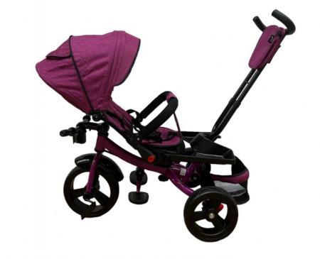 Tricicleta cu scaun reversibil Still, 6-36 luni, cu pozitie de somn, roata plina, Cadru auriu, Mov [2]