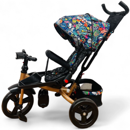 Tricicleta cu scaun reversibil Still, 6-36 luni, cu pozitie de somn, roata cauciuc, Cadru auriu, Multiform [3]