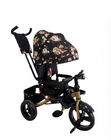 Triciclete - Tricicleta cu scaun reversibil Still, 6-36 luni, cu pozitie de somn, roata plina, Cadru auriu, Roz auriu