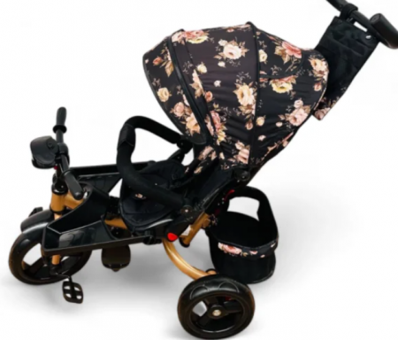 Tricicleta cu scaun reversibil Still, 6-36 luni, cu pozitie de somn, roata plina, Cadru auriu, Roz auriu [5]