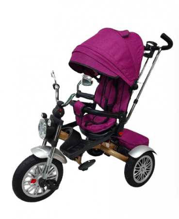 Triciclete - Tricicleta cu scaun reversibil Still, 6-36 luni, cu pozitie de somn, roata plina, cu lumini si sunete, Cadru auriu, mov