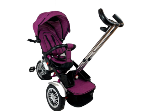 Tricicleta cu scaun reversibil Still, 6-36 luni, cu pozitie de somn, roata plina,Mov/Negru [1]