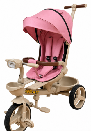 Pentru bebe - Tricicleta cu scaun reversibil Still, 8 luni - 5 ani, cu pozitie de somn, cadru aluminiu, roata cauciuc, roz