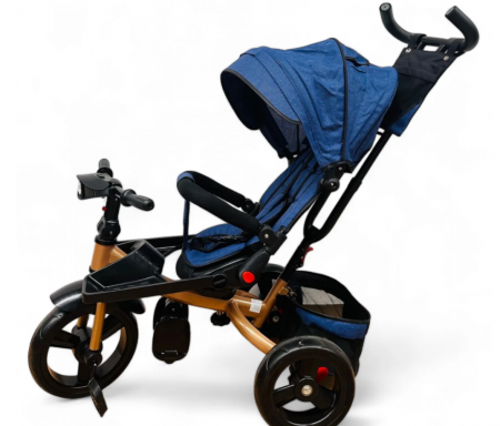 Tricicleta cu scaun reversibil Still, de la 6 luni la 5 ani, cu pozitie de somn, roata Eva plina, siliconata, Albastru auriu [1]