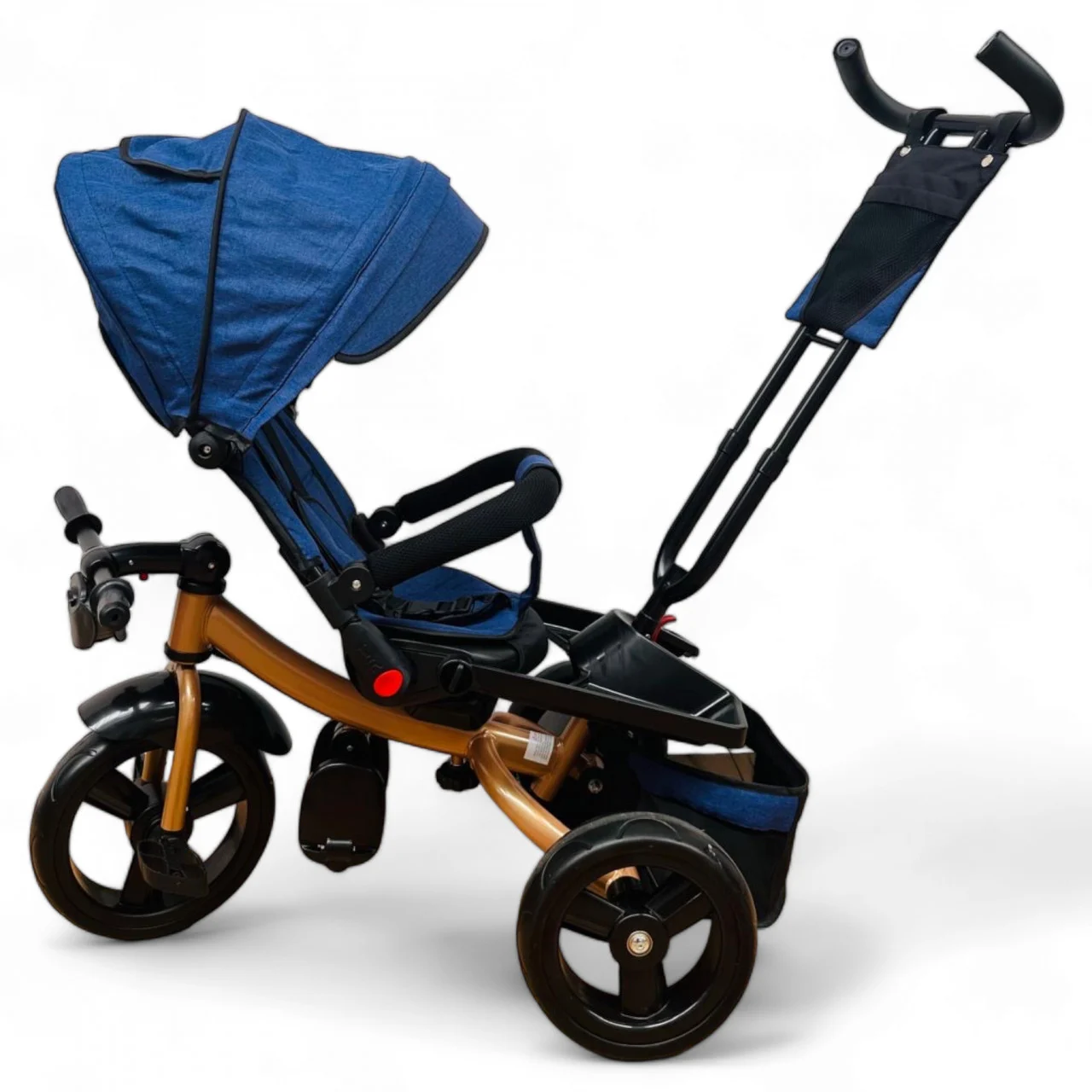 Tricicleta cu scaun reversibil Still, de la 6 luni la 5 ani, cu pozitie de somn, roata Eva plina, siliconata, Albastru auriu [4]