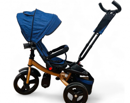 Tricicleta cu scaun reversibil Still, de la 6 luni la 5 ani, cu pozitie de somn, roata Eva plina, siliconata, Albastru auriu [2]