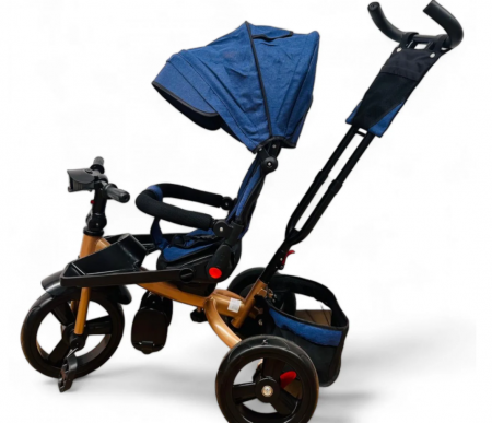 Tricicleta cu scaun reversibil Still, de la 6 luni la 5 ani, cu pozitie de somn, roata Eva plina, siliconata, Albastru auriu [5]