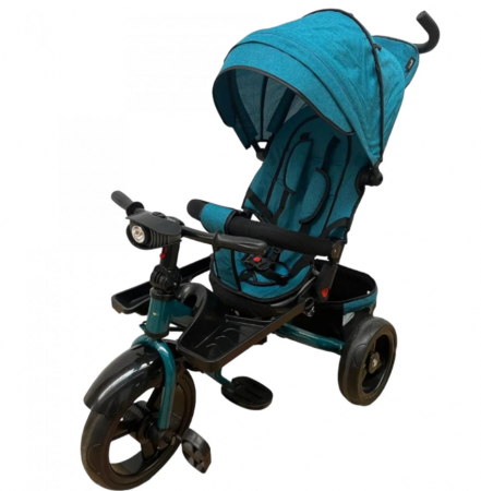 Pentru bebe - Tricicleta cu scaun reversibil Still, de la 6 luni la 5 ani, cu pozitie de somn, roata Eva plina, siliconata, Albastru Turcoaz