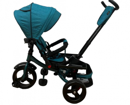 Tricicleta cu scaun reversibil Still, de la 6 luni la 5 ani, cu pozitie de somn, roata Eva plina, siliconata, Albastru Turcoaz [3]