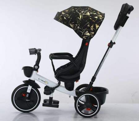 Tricicleta cu scaun reversibil Sun, 6-36 luni, cu pozitie de somn, Bubu-Still, sezut ergonomic tip scoica, roti cauciuc, maro auriu [2]