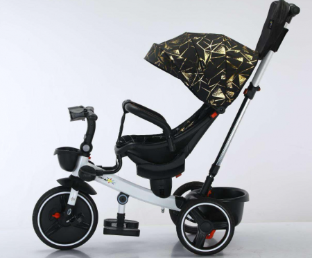 Tricicleta cu scaun reversibil Sun, 6-36 luni, cu pozitie de somn, Bubu-Still, sezut ergonomic tip scoica, roti cauciuc, maro auriu [3]