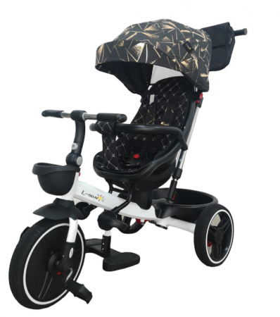 Tricicleta cu scaun reversibil Sun, 6-36 luni, cu pozitie de somn, Bubu-Still, sezut ergonomic tip scoica, roti cauciuc, maro auriu [1]