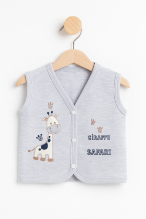 Veste bebe - Vestă pentru bebeluși, din bumbac pieptănat, cu imprimeu de animalute, Gri