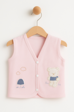 Vestă pentru bebeluși, din bumbac pieptănat, cu imprimeu de ursuleți, Roz [1]