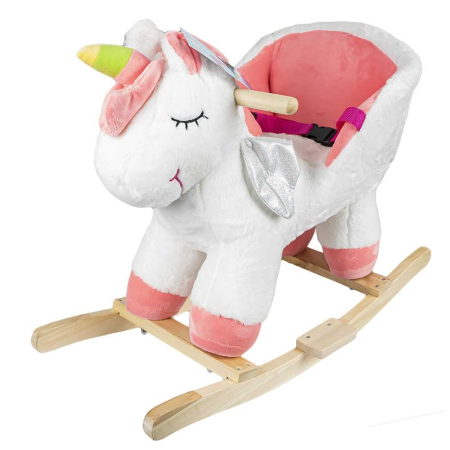 Balansoare si Leagane - Balansoar pentru bebelusi, Unicorn, lemn + plus, roz+alb, 52 cm