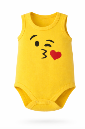 Haine bebe baietei - Body cu Imprimeu Emoji Zâmbitor, Bebe iubitor