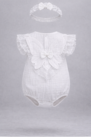 Body - Body si bentita, din muselina si dantela, Alb