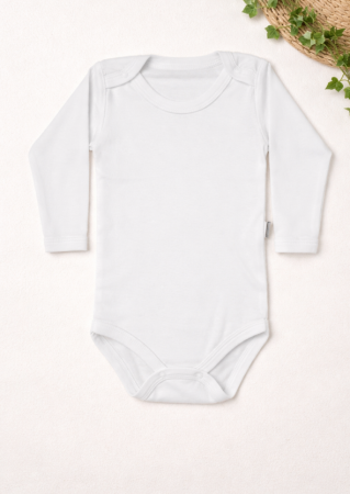 Haine bebe baietei - Body simplu cu mânecă lungă, Alb