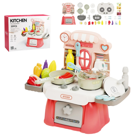 Jucarii educative - Bucatarie + accesorii, cu lumina si sunet, 34.5x18x32, 35 piese