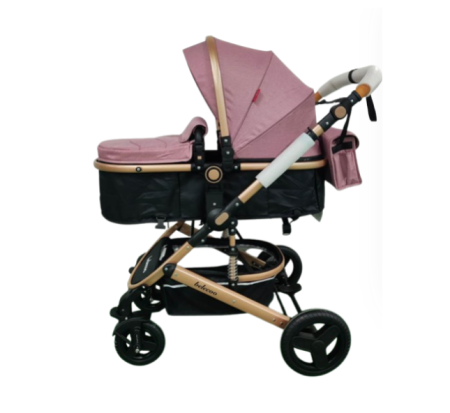 La plimbare - Carucior 2 in 1, Belecoo, cu maner din piele ,landou reversibil, geanta pentru accesorii, multifunctional