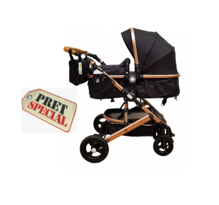 Carucior 2 in 1 - Carucior, 2 in 1, Cu landou Reversibil,Material anti-UV, Roata antieroziune, Suport Accesorii, Dubla Suspensie pe roata si pe cadru, Geanta pentru scutece, Bej/Negru