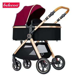 Carucioare - Carucior 2 in 1, Modul sport transformabil din landou, Dubla suspensie pe roata, Grafit/Mov