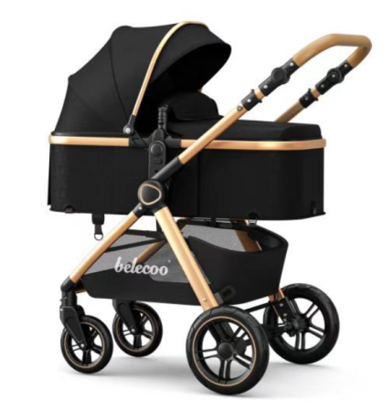 Carucioare - Carucior 2 in 1, Suspensie dubla pe roata, Geanta inclusa, strangere compacta, Bubu-Still, negru