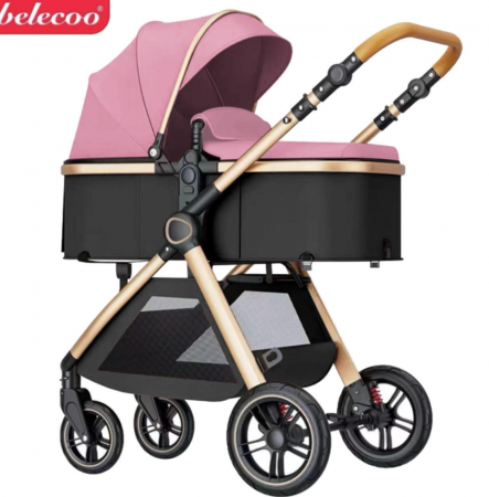 Carucioare - Carucior 2 in 1, Suspensie dubla pe roata, Geanta inclusa, strangere compacta, Bubu-Still, Roz pudra cu negru